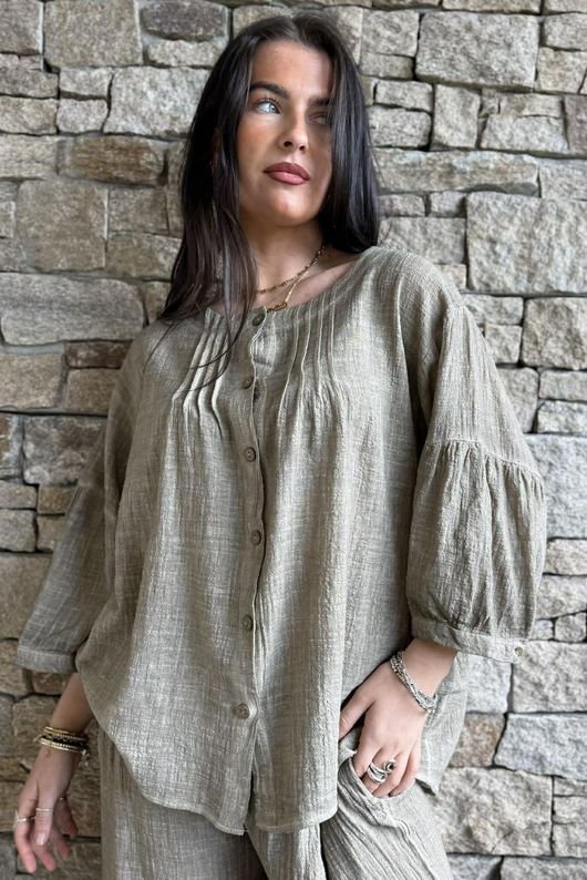 Loom & Thread Pin Tuck Blouse Washed Earth /40=